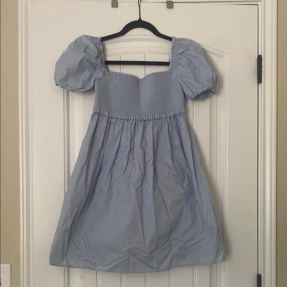 Sunday Best Blue Sweetheart Puff Sleeve Mini Dress